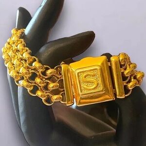 Spectacular CUSTOM Vintage 14K SOLID Gold LOCKET Initial S Triple Rolo Bracelet